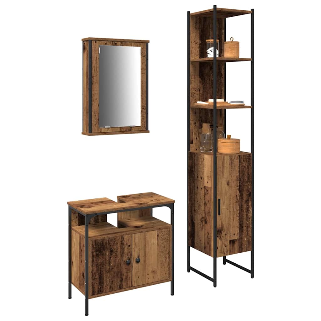 Bathroom Furniture Set 3 pcs Old wood 33 x 33 x 185.5 cm
